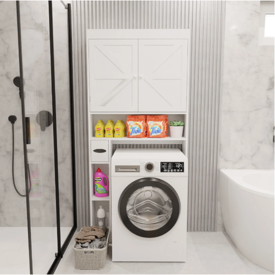 Over the Toilet Storage Cabinet with 2 Doors – Space Saving Bathroom Organizer, Farmhouse Style